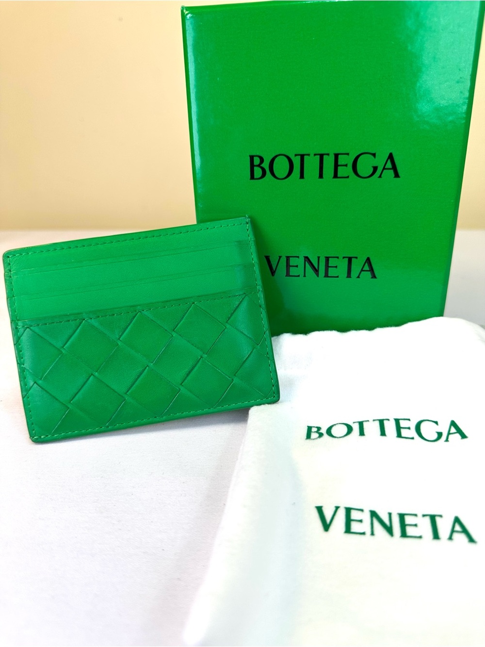 Bottega Veneta Intrecciato Nappa leather card case Parakeet Green Box Bag